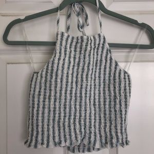 Smocked Halter Top (Striped Green)